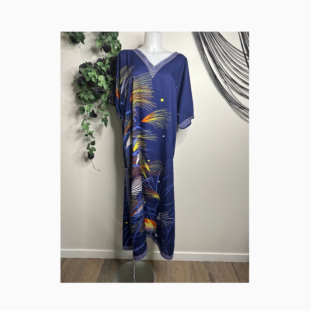 Elegant Blue Maxi Dress with Vibrant Print